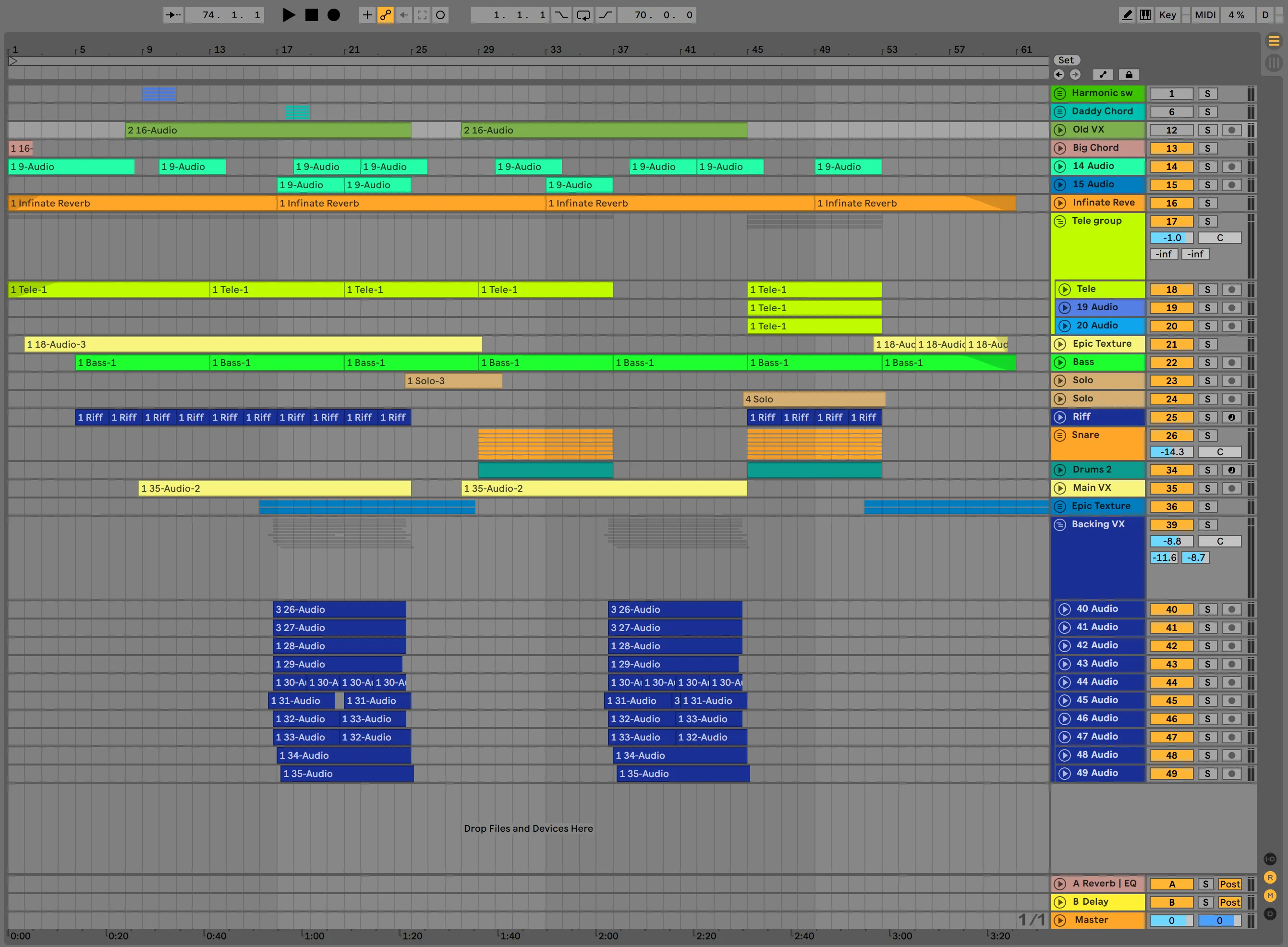 Ableton Live session showing the audio tracks that make up the song