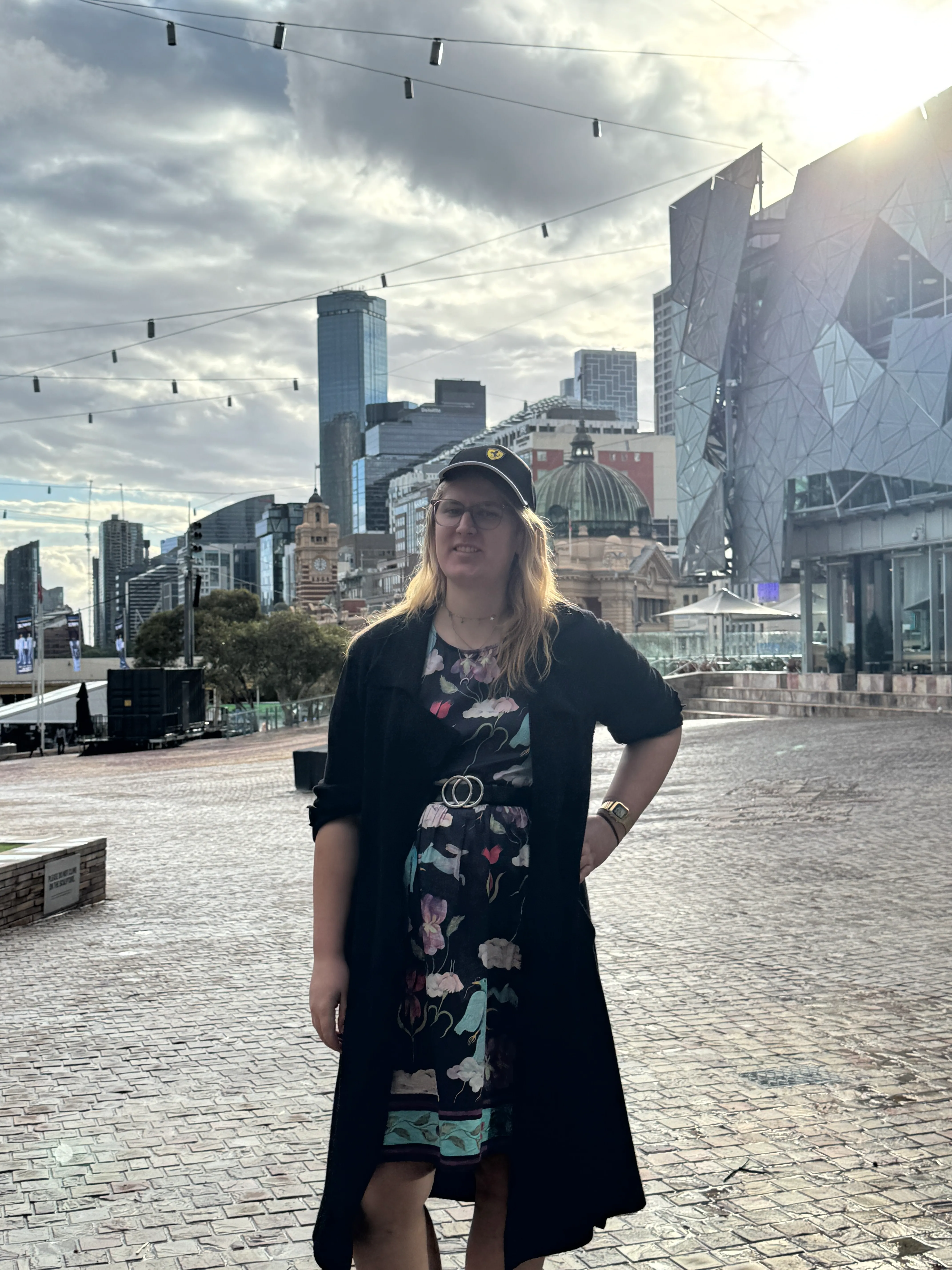 Natalie standing in Federation Square in Melbourne