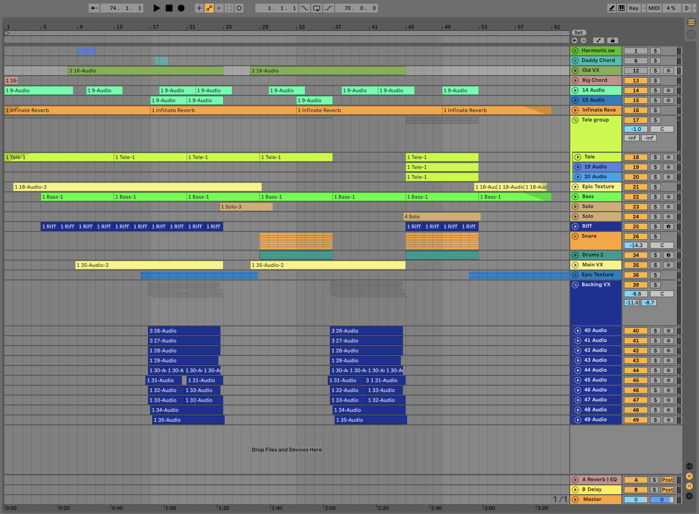 Ableton Live session showing the audio tracks that make up the song
